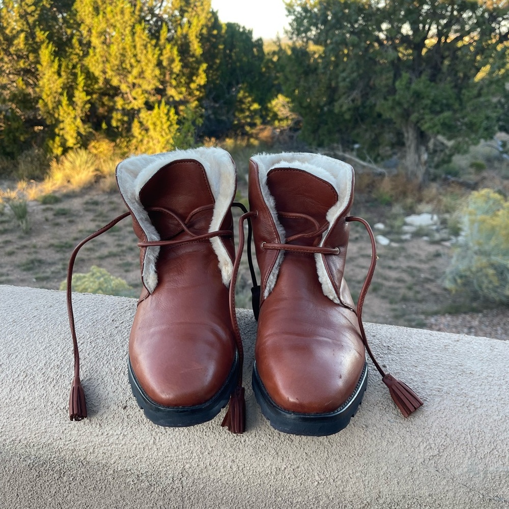 Robert Zur Brown Leather Women’s Ankle Boots with Fur Lining